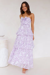 Spring Flower Strapless Maxi Dress Lilac