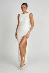 Gemima Satin Maxi Dress With Split - Ivory