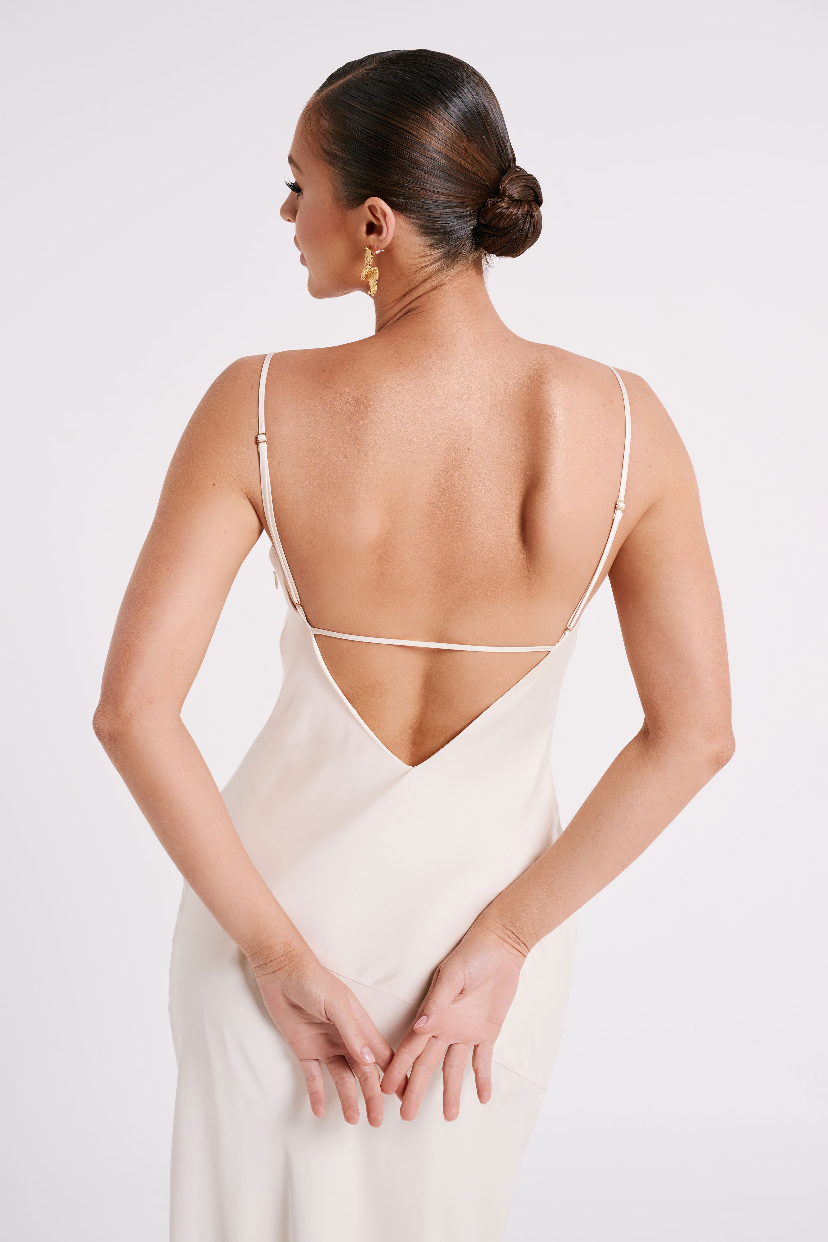 Brynlee Low Back Satin Maxi Dress - Sand