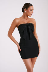 Saoirse Strapless Mini Dress With Diamante Bow - Black