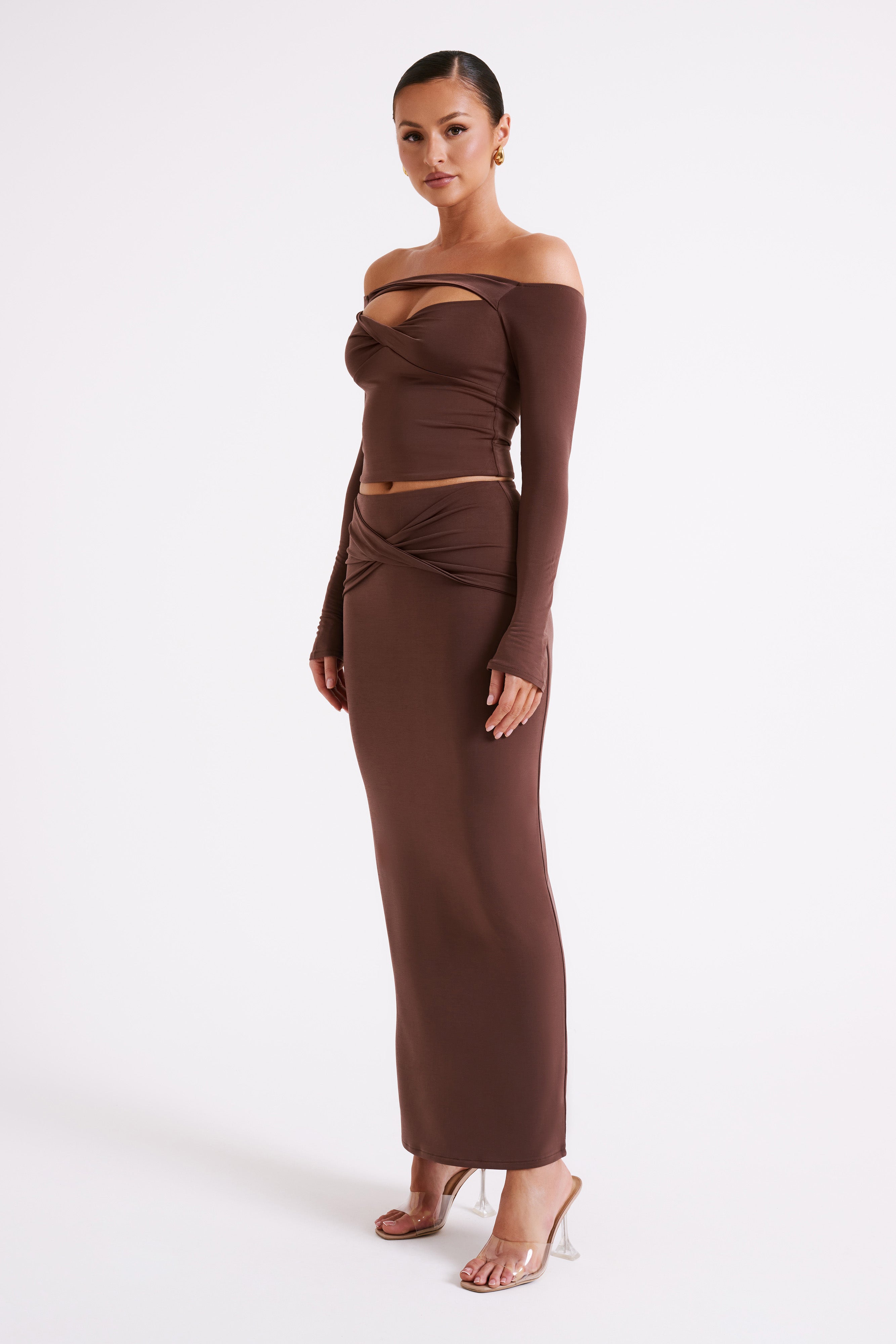 Ceri Maxi Twist Skirt - Mocha