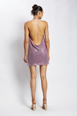 Meilani Low Back Diamante Mesh Mini Dress - Pink