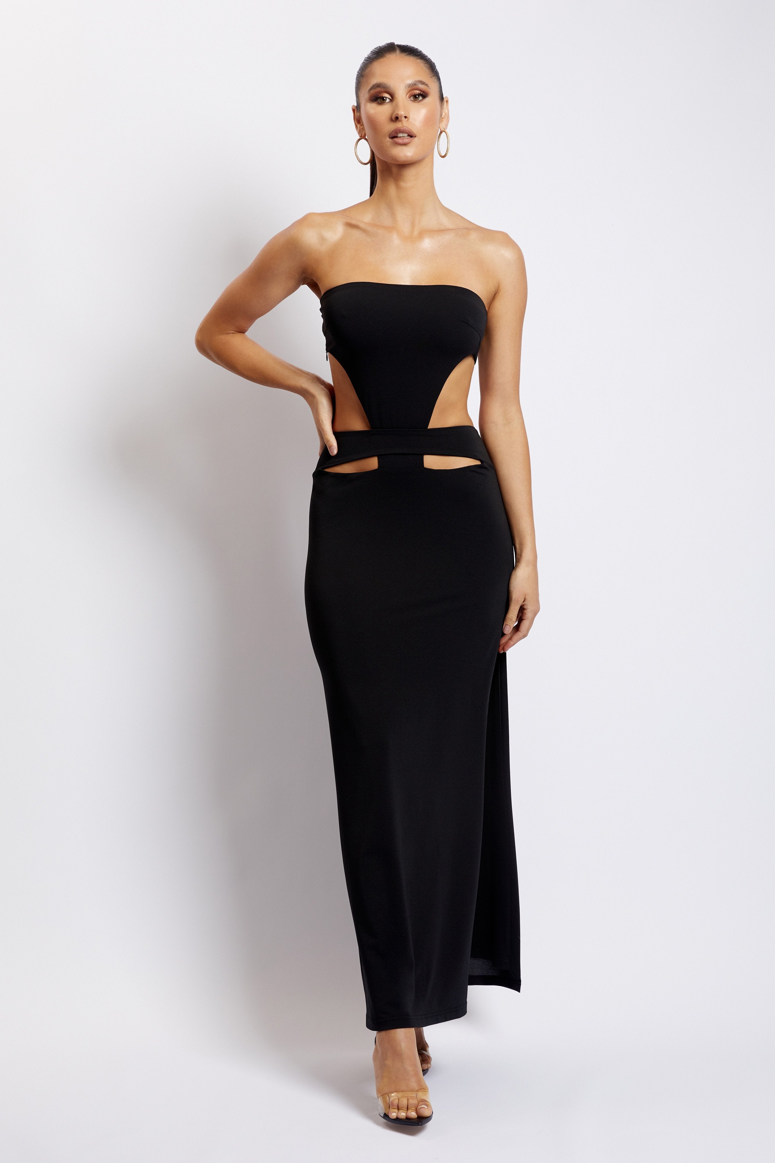 Marissa Strapless Maxi Dress With Waist Tie - Black